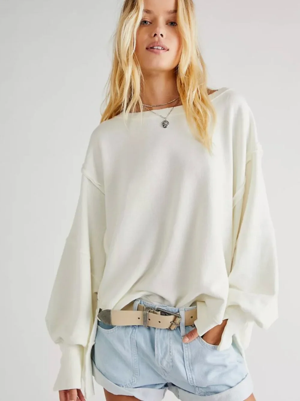 We The Free Free People Camden Sweatshirt in White Oversized